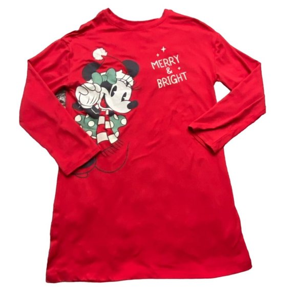 Disney Minnie Mouse Holiday/Winter Soft T-Shirt Dress-Red-Size 7/8-GUC - Picture 1 of 5